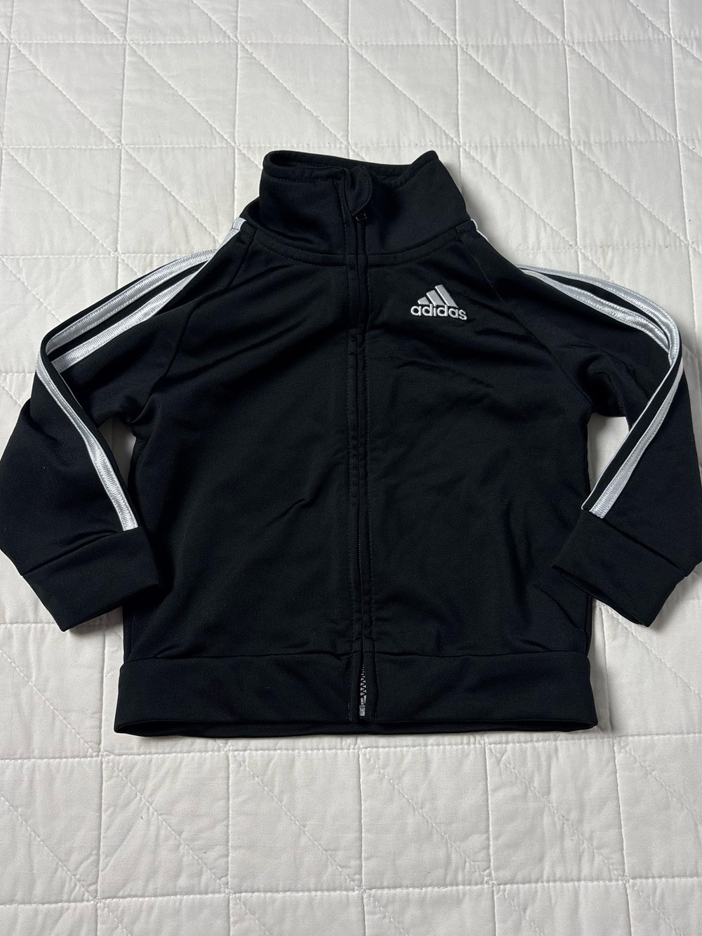adidas Baby Boys 3-Stripe Zip Track Jacket - Black White Size 9 Months Like New